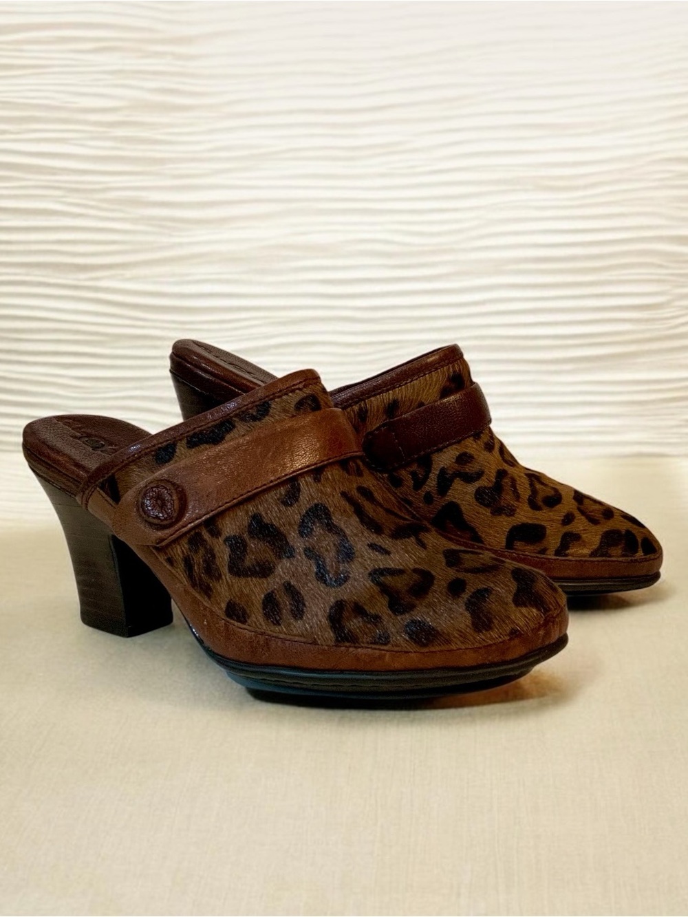 Born-Crown Leopard-Print Brown Leather Heeled Mules